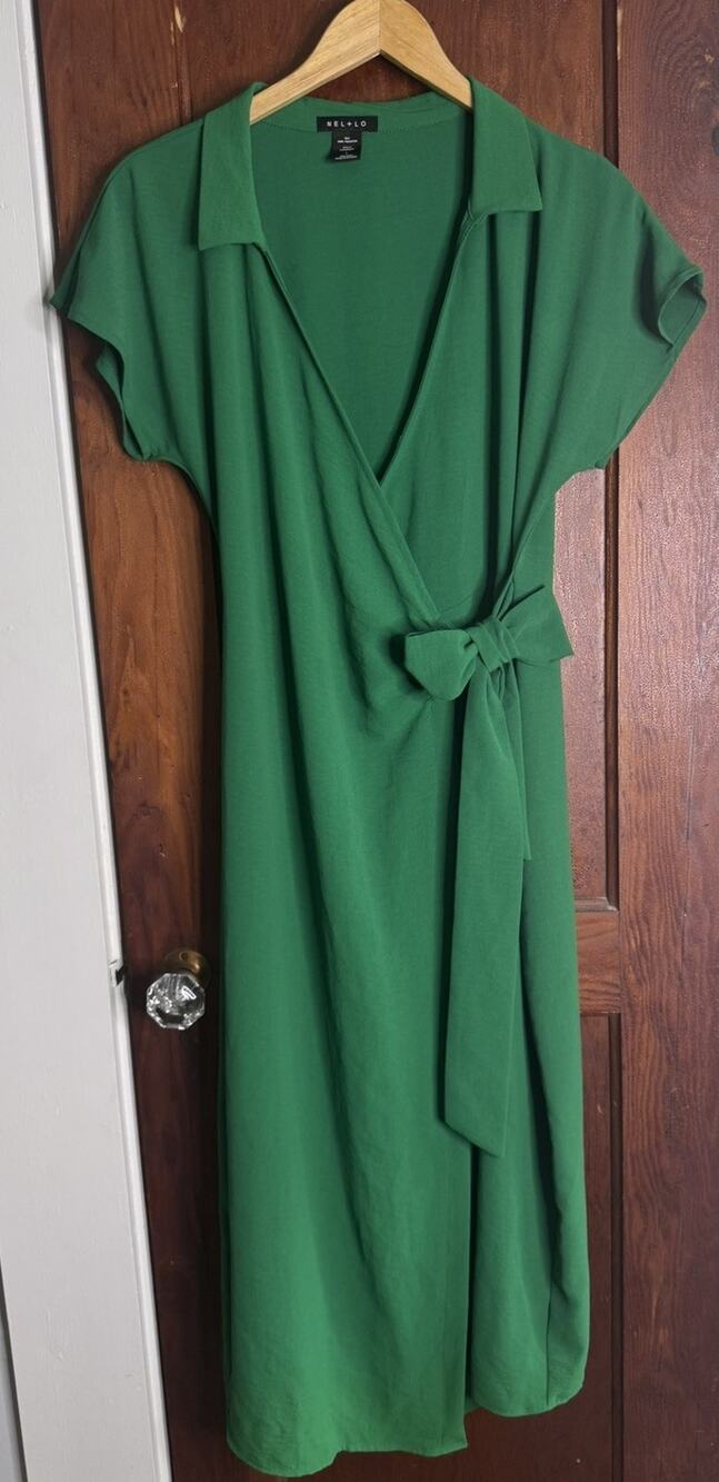 Nel + Lo Women’s Green Wrap Maxi Dress Sz L Boho Garden Party Date Night #0128